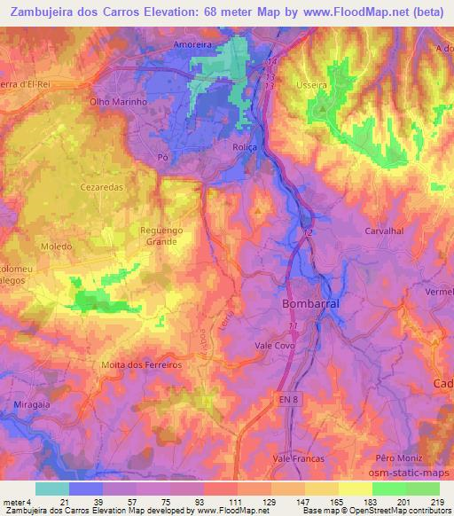 Zambujeira dos Carros,Portugal Elevation Map