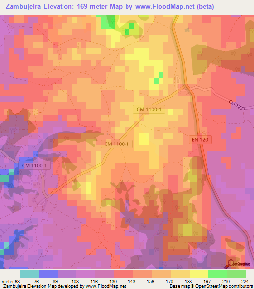 Zambujeira,Portugal Elevation Map