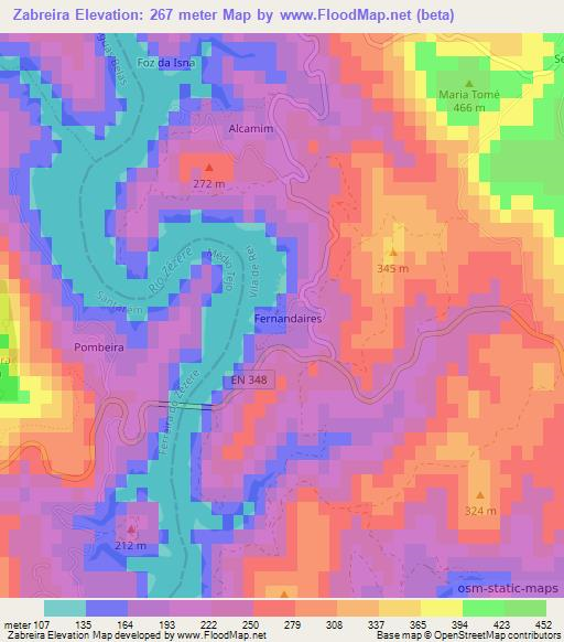 Zabreira,Portugal Elevation Map