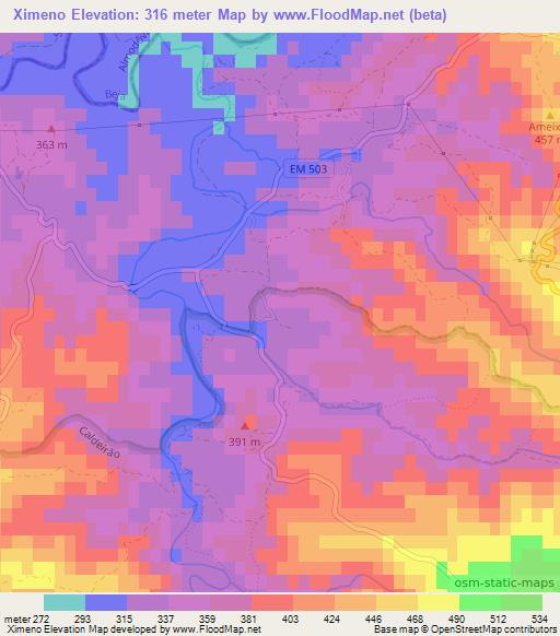 Ximeno,Portugal Elevation Map