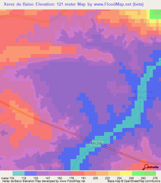 Xerez de Baixo,Portugal Elevation Map