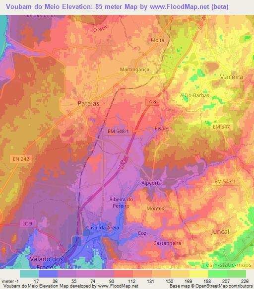 Voubam do Meio,Portugal Elevation Map