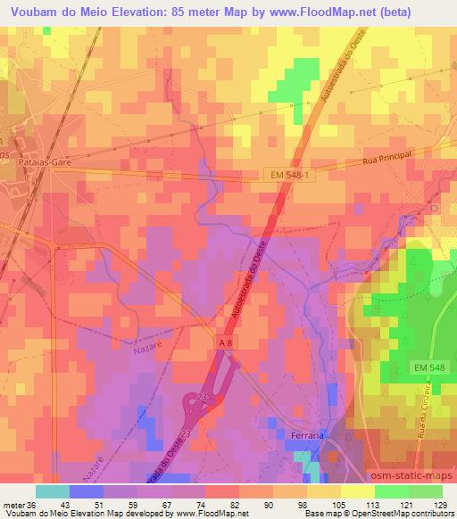 Voubam do Meio,Portugal Elevation Map