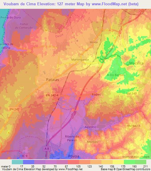 Voubam de Cima,Portugal Elevation Map