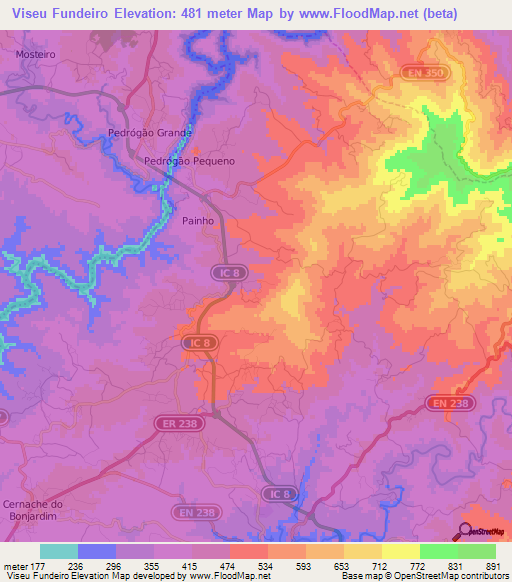 Viseu Fundeiro,Portugal Elevation Map