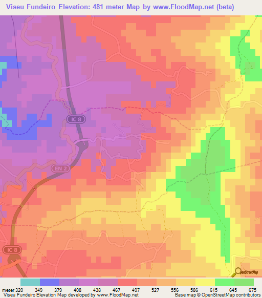 Viseu Fundeiro,Portugal Elevation Map