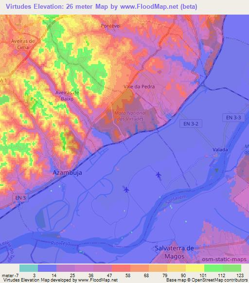 Virtudes,Portugal Elevation Map