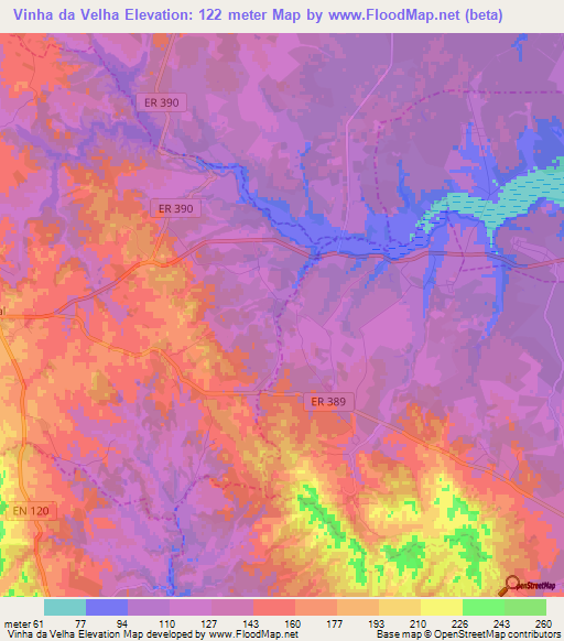 Vinha da Velha,Portugal Elevation Map