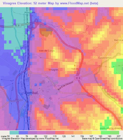 Vinagres,Portugal Elevation Map