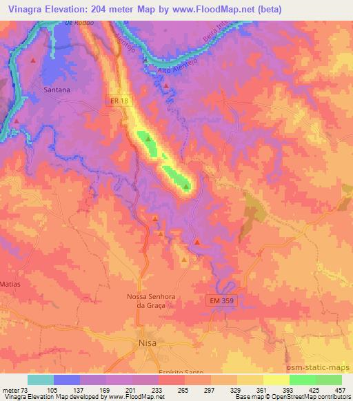 Vinagra,Portugal Elevation Map