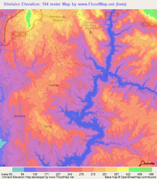 Vimieiro,Portugal Elevation Map
