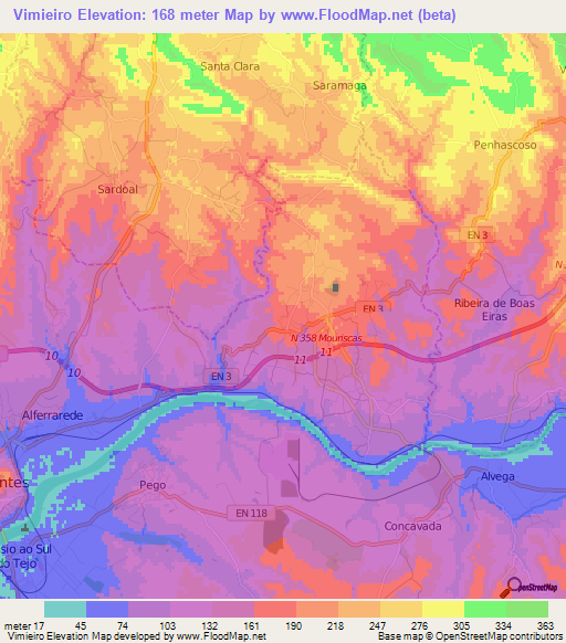 Vimieiro,Portugal Elevation Map