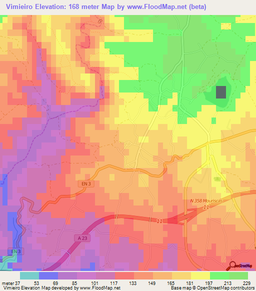 Vimieiro,Portugal Elevation Map