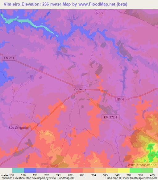 Vimieiro,Portugal Elevation Map