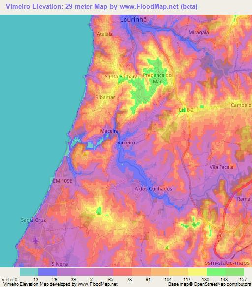Vimeiro,Portugal Elevation Map