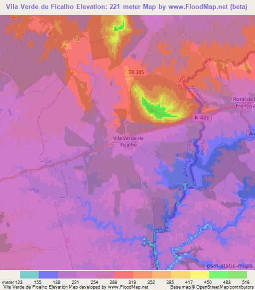 Vila Verde de Ficalho,Portugal Elevation Map