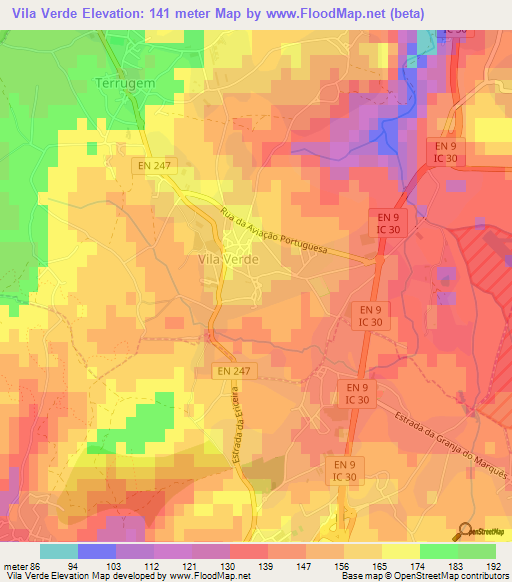 Vila Verde,Portugal Elevation Map