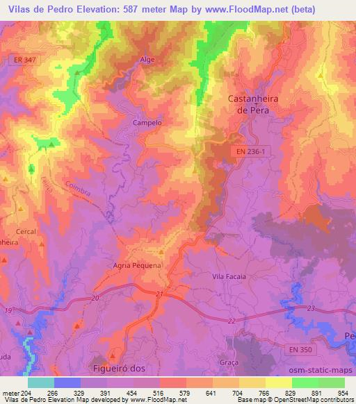 Vilas de Pedro,Portugal Elevation Map