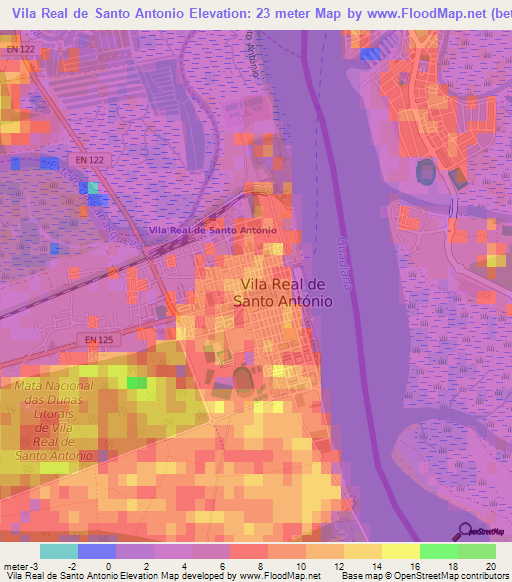 Vila Real de Santo Antonio,Portugal Elevation Map