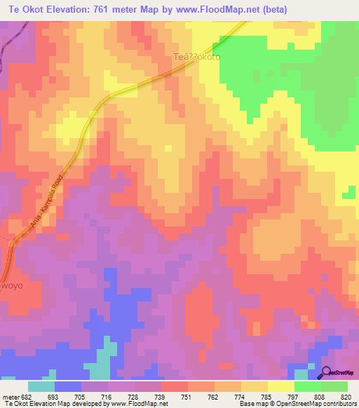 Te Okot,Uganda Elevation Map