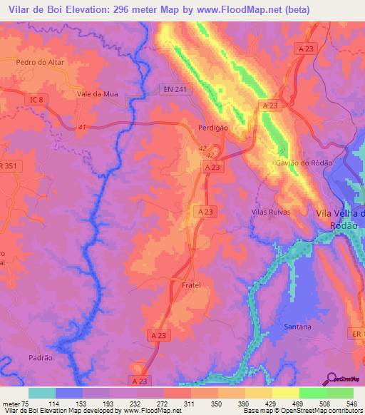 Vilar de Boi,Portugal Elevation Map