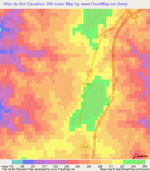 Vilar de Boi,Portugal Elevation Map