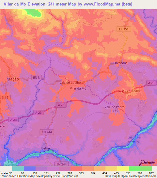 Vilar da Mo,Portugal Elevation Map