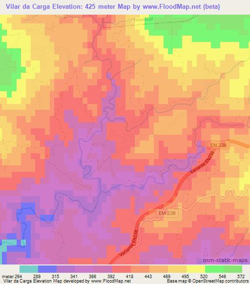 Vilar da Carga,Portugal Elevation Map
