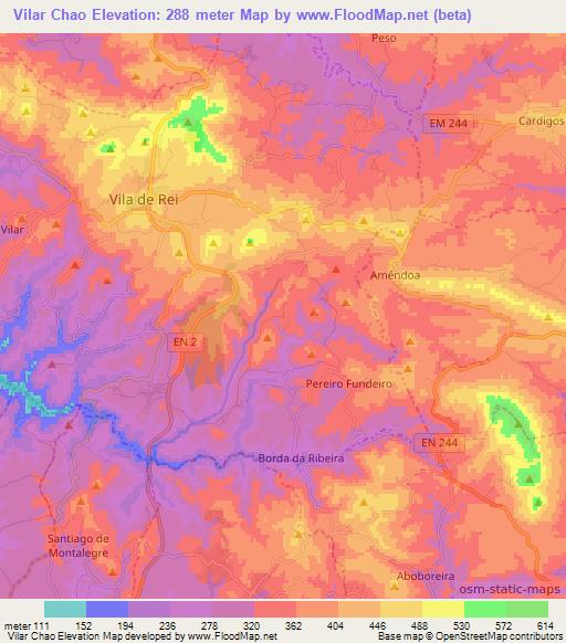 Vilar Chao,Portugal Elevation Map