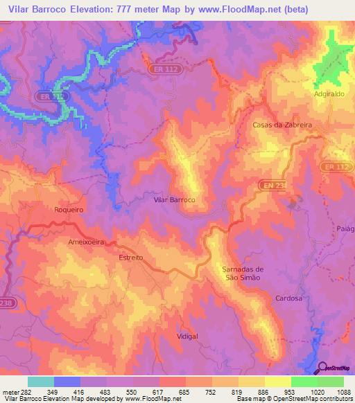 Vilar Barroco,Portugal Elevation Map