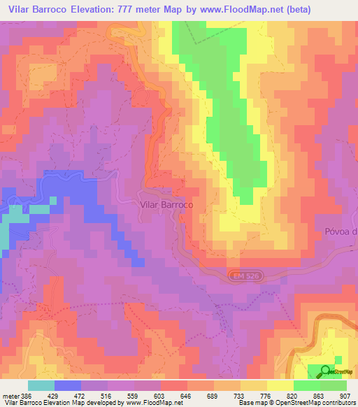 Vilar Barroco,Portugal Elevation Map