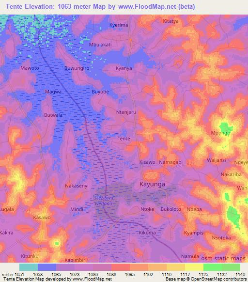 Tente,Uganda Elevation Map