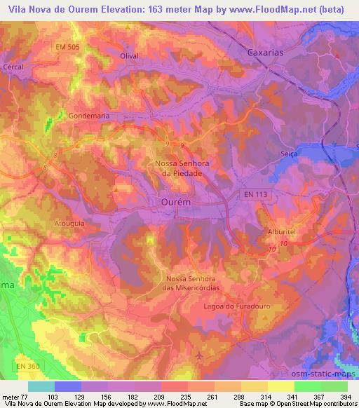 Vila Nova de Ourem,Portugal Elevation Map