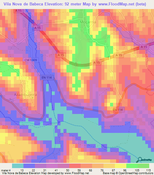 Vila Nova de Babeca,Portugal Elevation Map