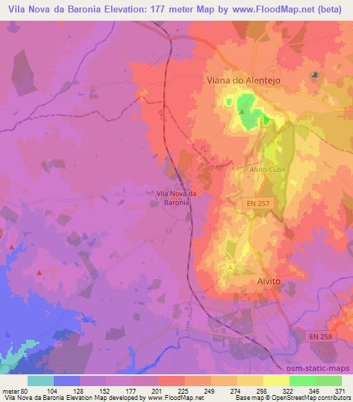 Vila Nova da Baronia,Portugal Elevation Map