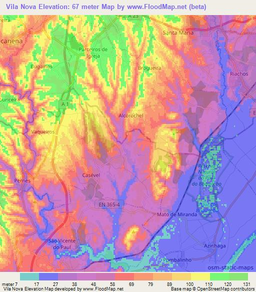 Vila Nova,Portugal Elevation Map