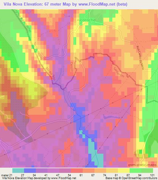Vila Nova,Portugal Elevation Map