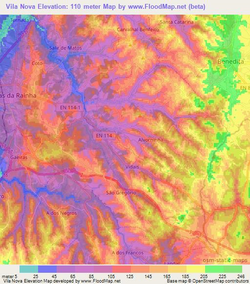 Vila Nova,Portugal Elevation Map