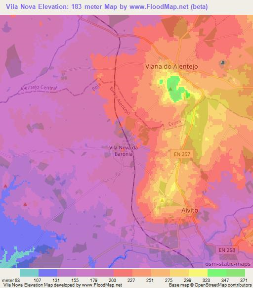 Vila Nova,Portugal Elevation Map