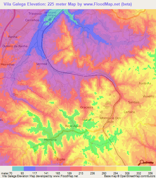 Vila Galega,Portugal Elevation Map
