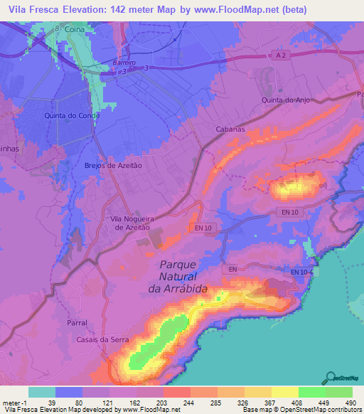 Vila Fresca,Portugal Elevation Map