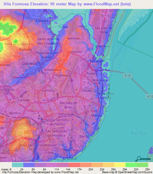 Vila Formosa,Portugal Elevation Map