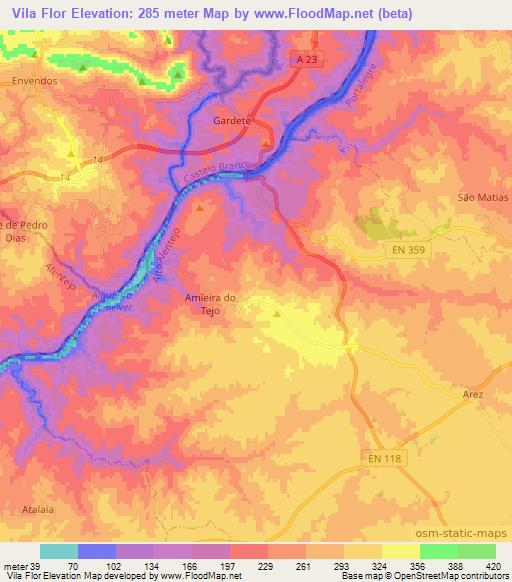 Vila Flor,Portugal Elevation Map