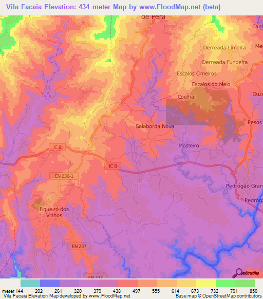 Vila Facaia,Portugal Elevation Map