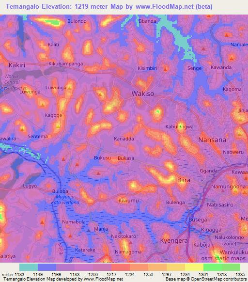 Temangalo,Uganda Elevation Map