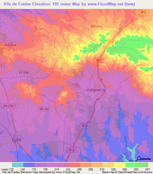 Vila de Frades,Portugal Elevation Map