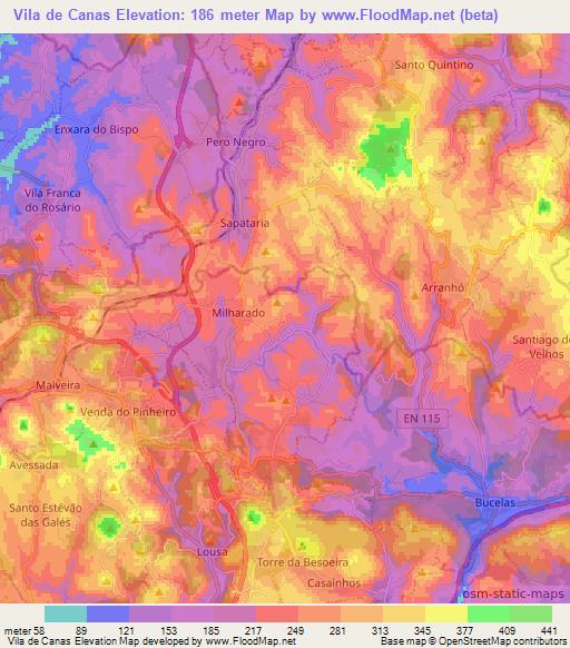 Vila de Canas,Portugal Elevation Map