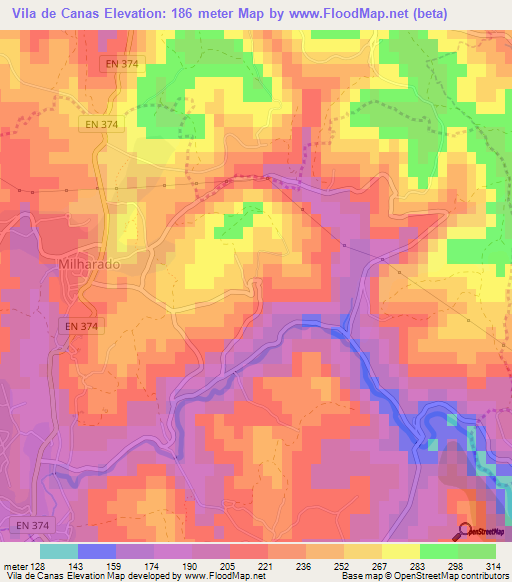 Vila de Canas,Portugal Elevation Map