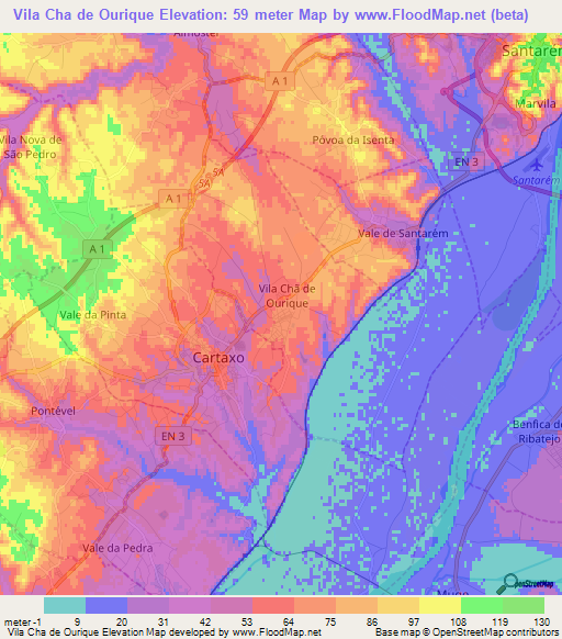 Vila Cha de Ourique,Portugal Elevation Map