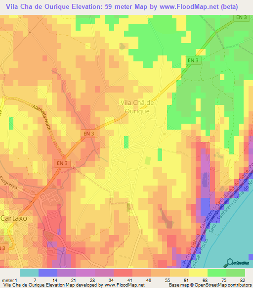 Vila Cha de Ourique,Portugal Elevation Map